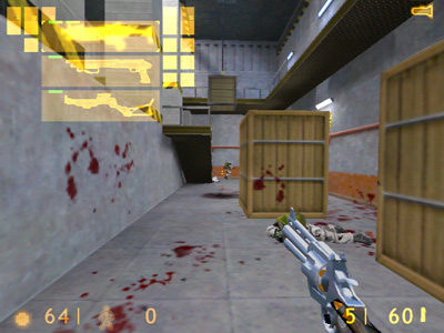 Lots of blood on the walls, big magnum in the hand.